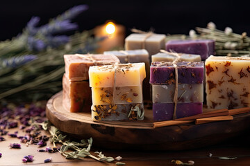 Obraz na płótnie Canvas Bars of organic soap home made with herbals 