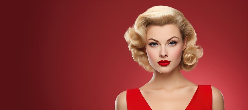 Portrait of a 1950s Blonde Bombshell with Space for Copy