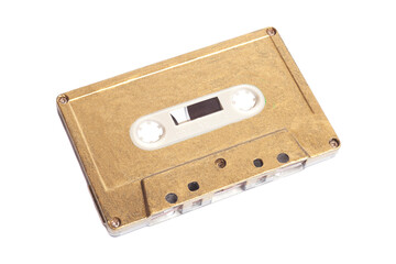 Fototapeta premium Golden audio cassette tape isolated on white background