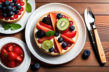 Set of Fresh fruit tart on transparent background