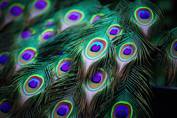 Obraz premium Purple and green peacock feathers background