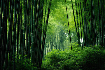 Misty bamboo forest in the morning