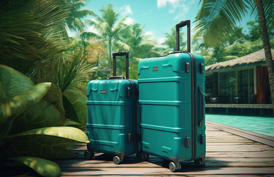 Two luggage on tropical beach background Generative AI