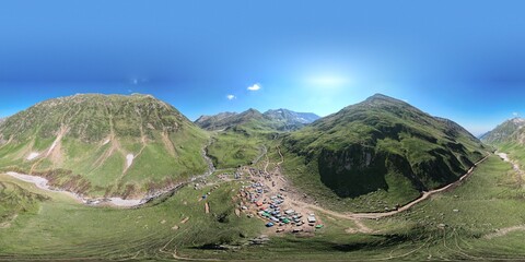 Panoramic 360 Mountain Village View from a Drone