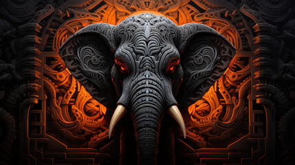 Black elephant Red eyes with sacred patterns made with generative AI