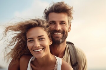 Fototapeta premium happy loving couple enjoying on the beach