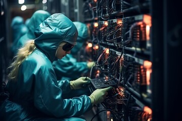 Fototapeta premium Technology, Repairing, machinery, server cabinet, server room, network server, it support, computing, rack server, connectivity, cloud