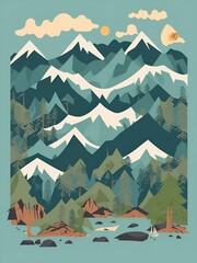 Fototapeta na wymiar Mountains landscape. AI generated illustration