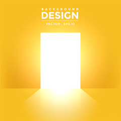 View of empty room in minimal style with yellow wallpaper. Dramatic open door scene for presentation. Vector template