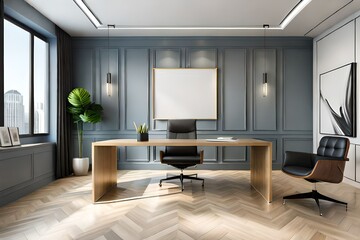 Interior poster mockup with vertical black frame in home interior background 