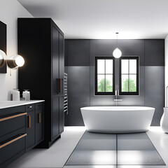 Fototapeta na wymiar Bathroom design interior in loft style. bathroom interior design project. generative AI