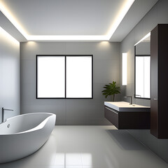 Fototapeta na wymiar Bathroom design interior in minimalism style. bathroom interior design project. generative AI