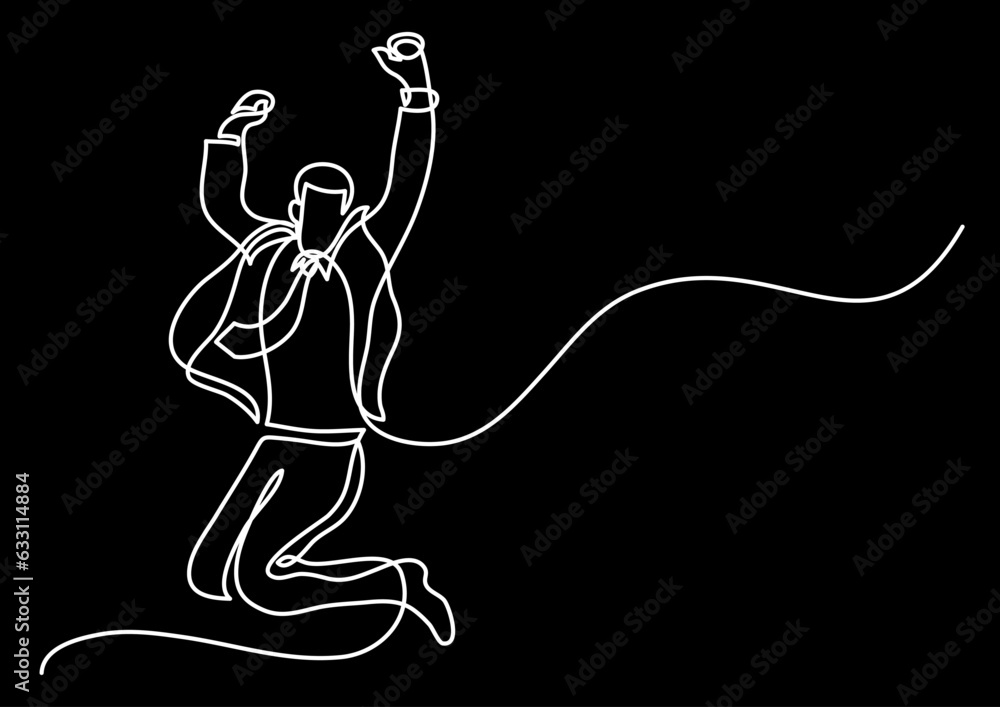 Poster continuous line drawing vector illustration with fully editable stroke of happy jumping persons as c