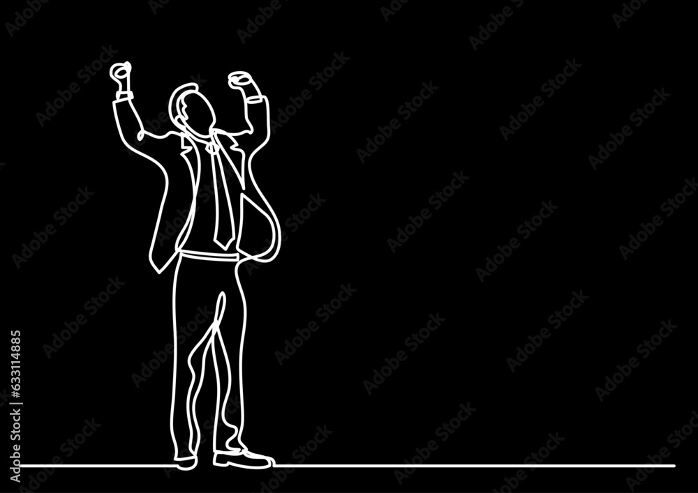 Poster continuous line drawing vector illustration with fully editable stroke of happy jumping persons as c