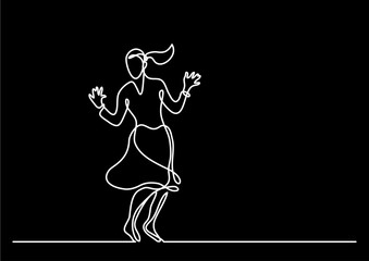 continuous line drawing vector illustration with FULLY EDITABLE STROKE of happy jumping persons as concept of happiness on black background