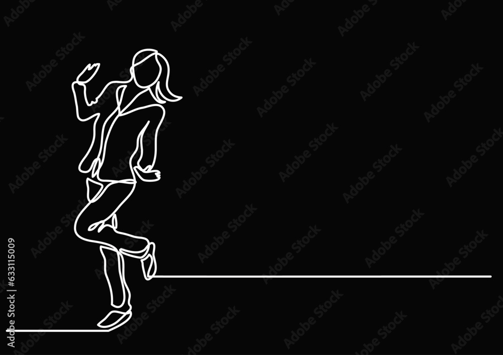 Poster continuous line drawing vector illustration with fully editable stroke of happy jumping persons as c