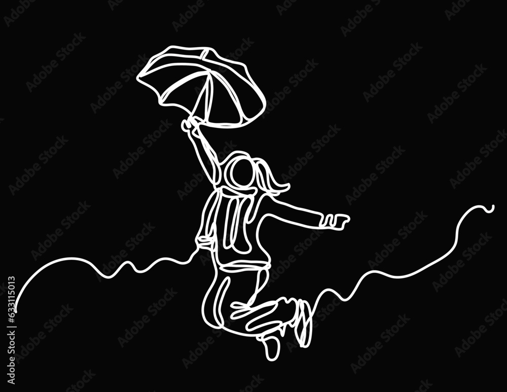 Poster continuous line drawing vector illustration with fully editable stroke of happy jumping persons as c