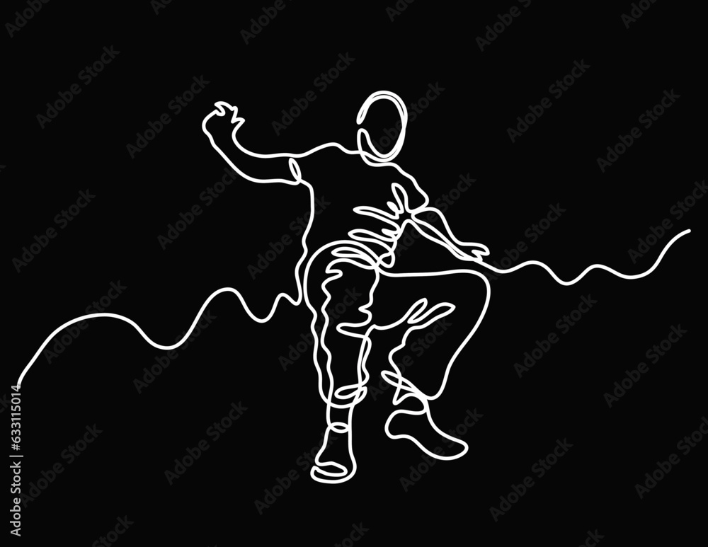 Poster continuous line drawing vector illustration with fully editable stroke of happy jumping persons as c