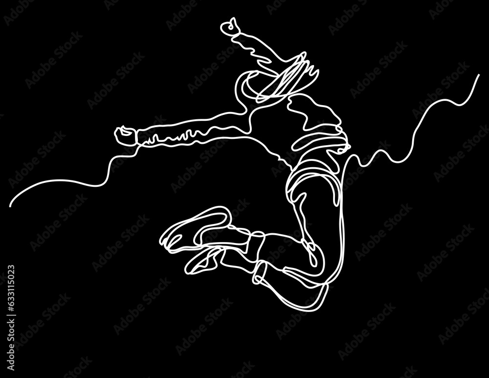 Poster continuous line drawing vector illustration with fully editable stroke of happy jumping persons as c