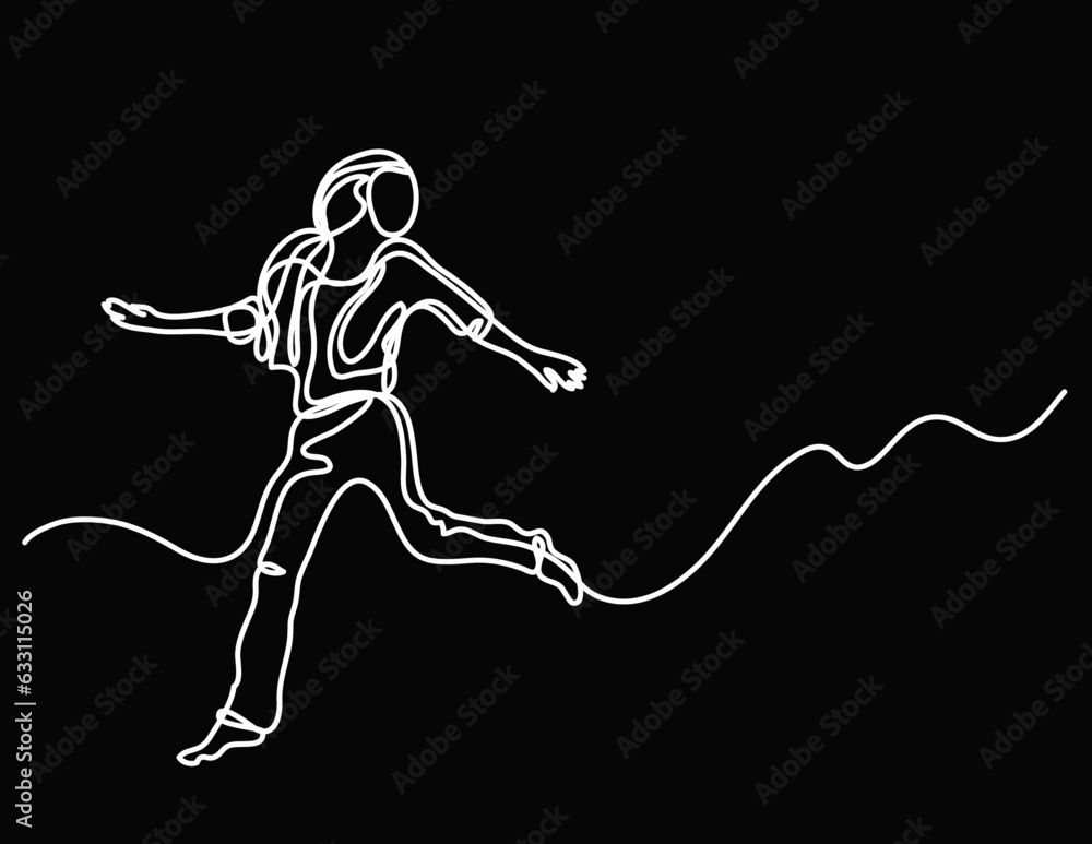 Poster continuous line drawing vector illustration with fully editable stroke of happy jumping persons as c