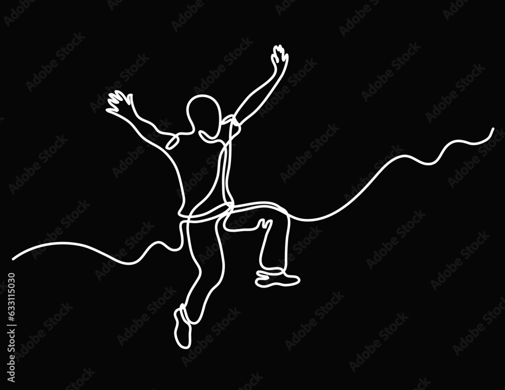 Poster continuous line drawing vector illustration with fully editable stroke of happy jumping persons as c