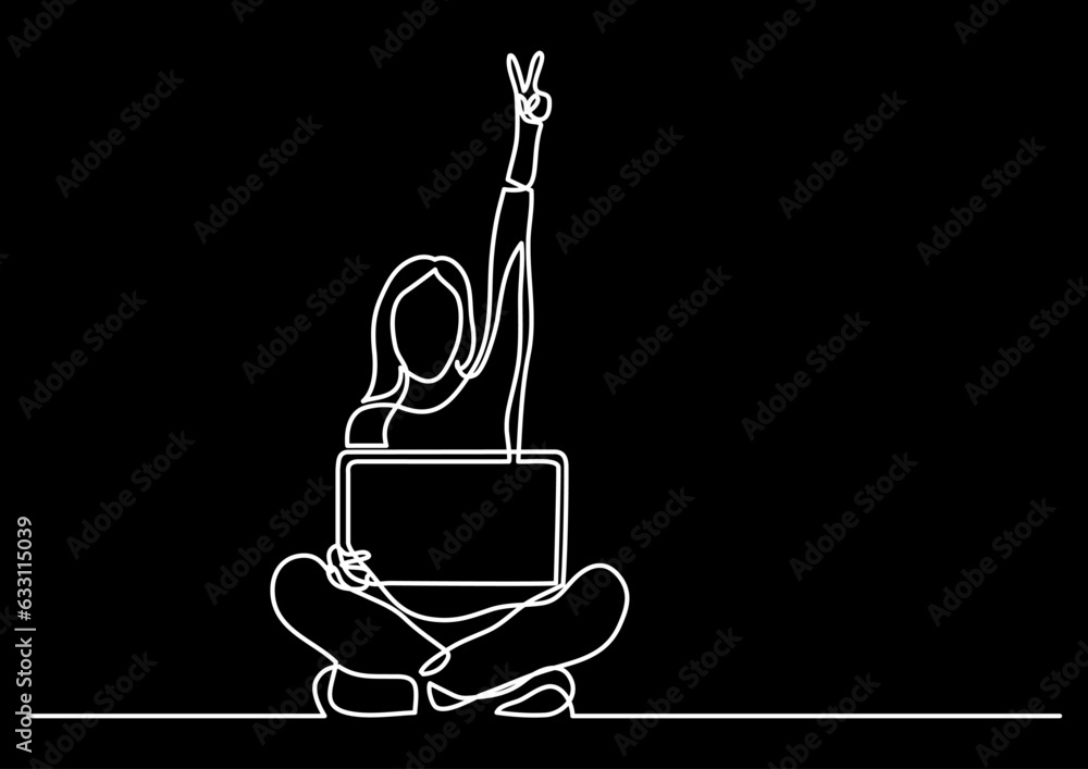 Poster continuous line drawing vector illustration with fully editable stroke of happy jumping persons as c