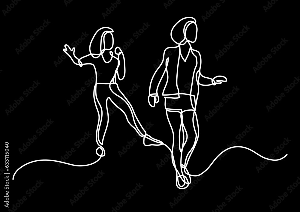 Poster continuous line drawing vector illustration with fully editable stroke of happy jumping persons as c