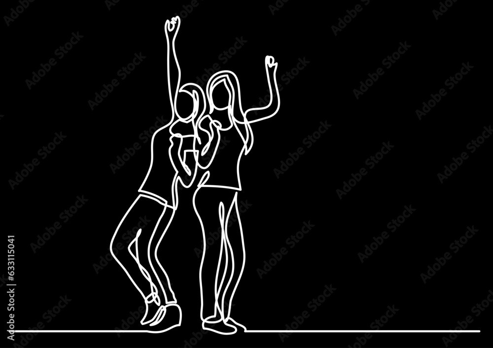 Aufkleber continuous line drawing vector illustration with fully editable stroke of happy jumping persons as c