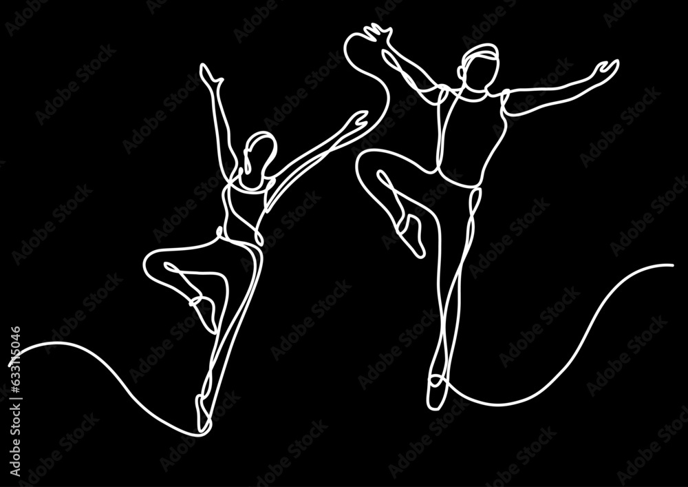 Aufkleber continuous line drawing vector illustration with fully editable stroke of happy jumping persons as c