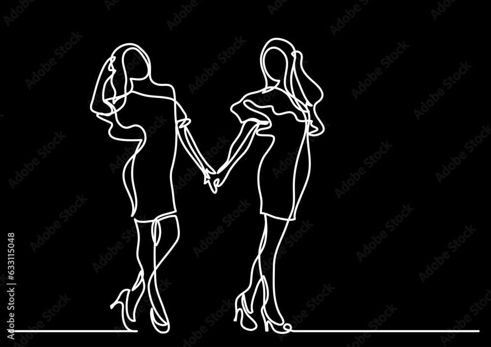 Poster continuous line drawing vector illustration with fully editable stroke of happy jumping persons as c