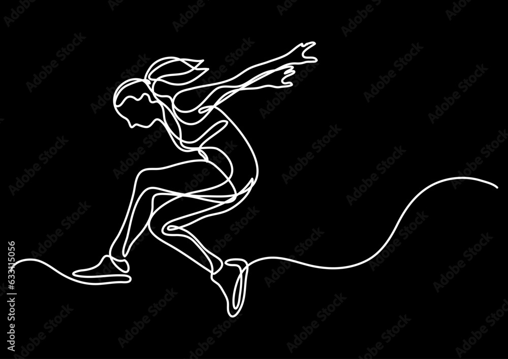 Poster continuous line drawing vector illustration with fully editable stroke of happy jumping persons as c