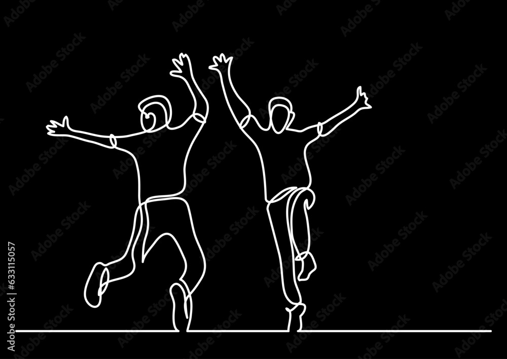 Aufkleber continuous line drawing vector illustration with fully editable stroke of happy jumping persons as c