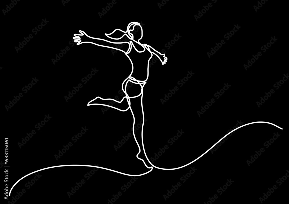 Poster continuous line drawing vector illustration with fully editable stroke of happy jumping persons as c