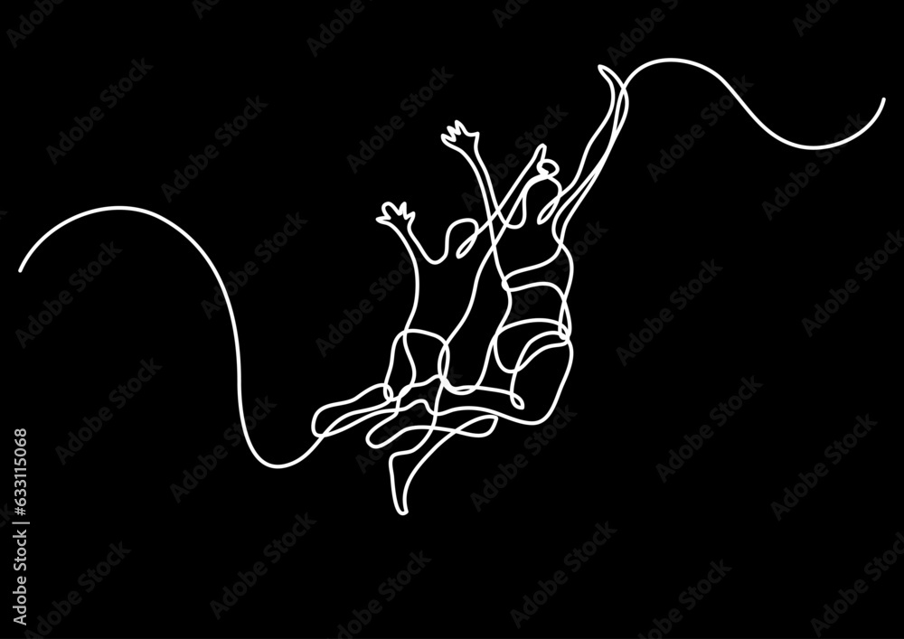 Poster continuous line drawing vector illustration with fully editable stroke of happy jumping persons as c