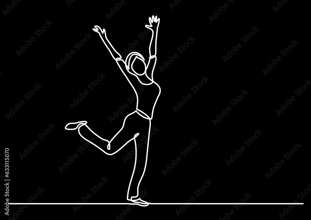 Poster continuous line drawing vector illustration with fully editable stroke of happy jumping persons as c