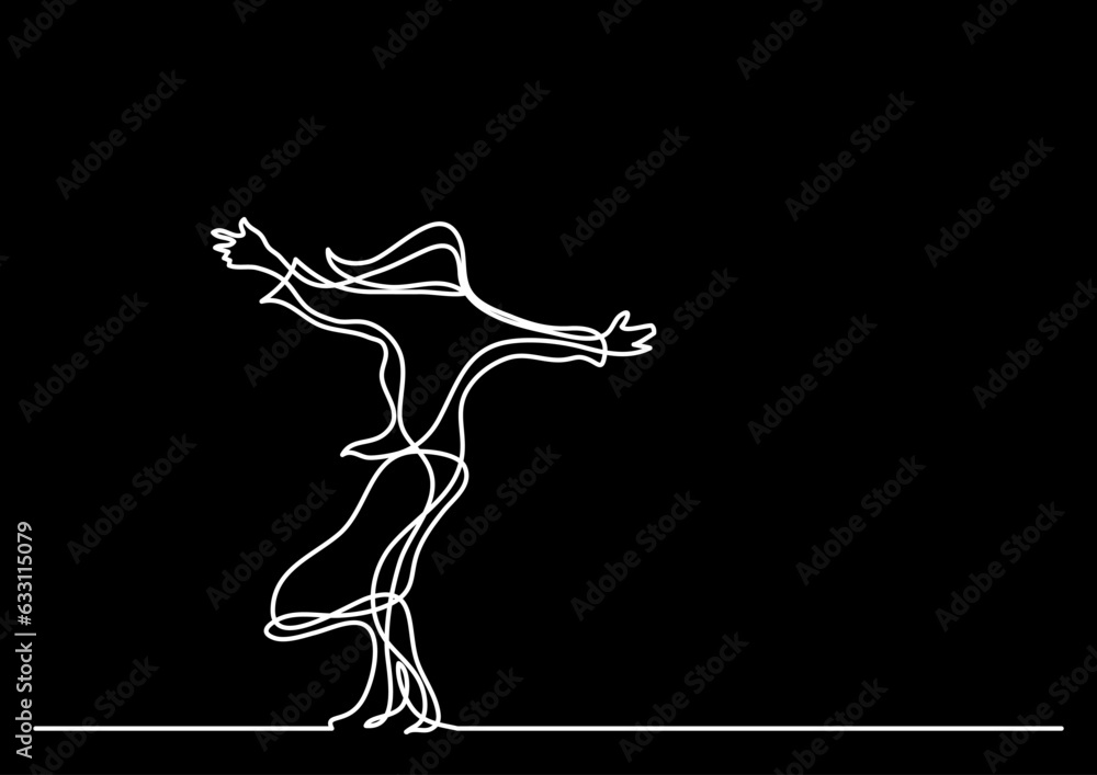 Poster continuous line drawing vector illustration with fully editable stroke of happy jumping persons as c