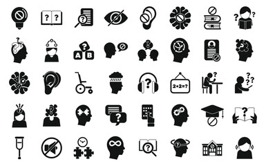Learning disability icons set simple vector. Education insclusive. School test - obrazy, fototapety, plakaty
