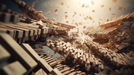 Bank collapse domino effect conceptual 3d rendering bankruptcy illustration