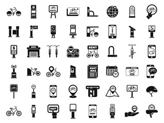 Bike sharing icons set simple vector. City person. System map