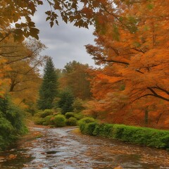 Obraz premium Autumn landscape with trees. Vintage style photography. Generative AI