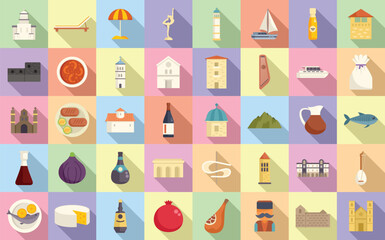 Montenegro icons set flat vector. Country area. Atlas travel