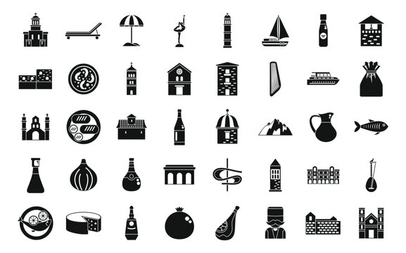 Montenegro icons set simple vector. Country area. Atlas travel
