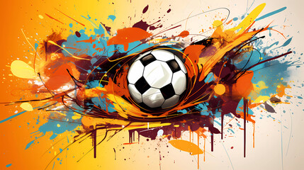 Soccer ball in flight in graffiti style on a bright background.