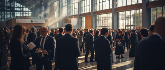 Group of business people standing in hall,  talking together