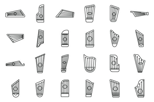 Kantele icons set outline vector. Classic chord. Culture concept