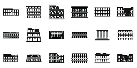 Amphitheater icons set simple vector. Arena ancient. Capital stadium