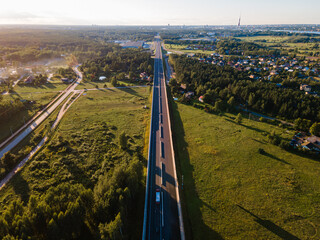 Road construction of Kekava Bypass highway ir Latvia. New section of the road A7 Riga – Bauska...