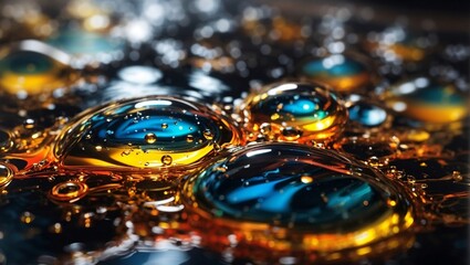 macro of oil drops on the water, abstract background