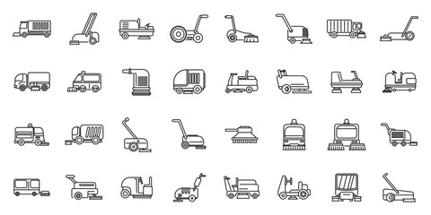Sweeper icons set outline vector. Machine truck. Clean refuse