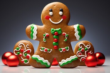 Christmas Sweet holiday magic Christmas Gingerbread man joyfully adorned, powdered sugar wonderland